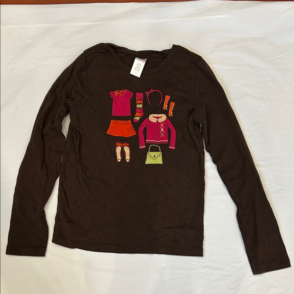 Gymboree Dark Brown Long Sleeve Tee with Vibrant Outfit Graphic